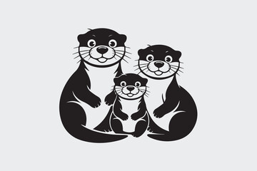 otter family illustration vector