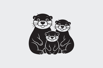 otter family illustration vector