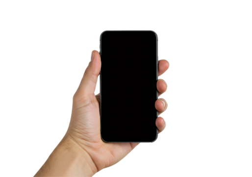 手 黒いスマートフォン 画面を保持 孤立した背景 人間の手 デジタルデバイス表示 - Powered by Adobe