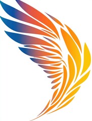 Colorful stylized wing design, isolated white background, freedom concept, graphic design element