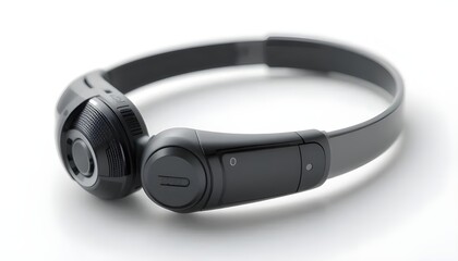 Isolated on white, a stereo black headset with a microphone provides audio and music listening