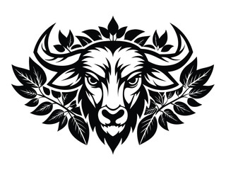 A wild tribal buffalo head vector illustration presents a powerful animal face, suitable as a tattoo design or symbolic art