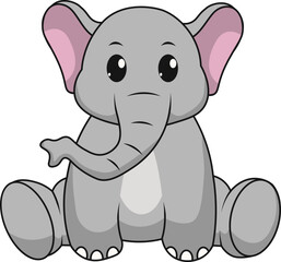 Illustration of Baby Elephant with Cute Cartoon Design. Vector Character.