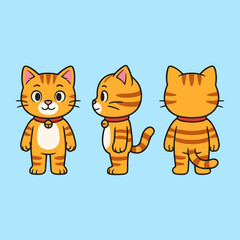 vector cartoon of cute chibi orange cat sport mascot front side back view