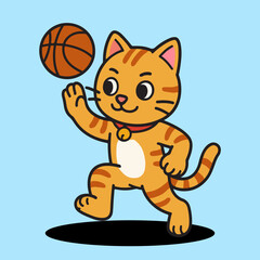 vector cartoon of cute chibi orange cat sport mascot basketball