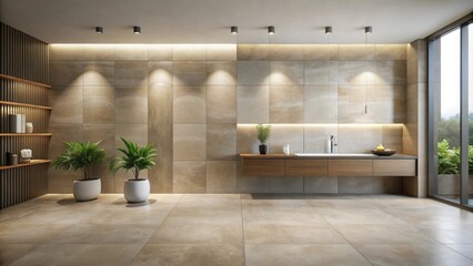 Modern minimalist bathroom design with neutral tones and natural elements