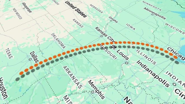 Travel Animation from Washington to Houston with bounce pin location