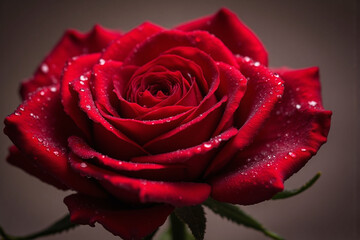 close up of a red rose with water droplets on it