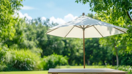 Relaxing Yard Scene with Umbrella and Table