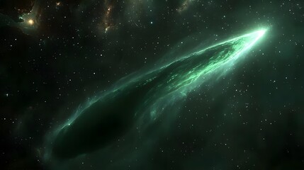 Bright Green Comet with Tail in Night Sky on Black Background