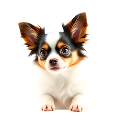 Fototapeta premium Cute papillon dog with its ears perked up on a white background