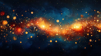 A canvas of deep midnight, studded with shimmering gold glitter, explodes with a bokeh of light, creating a festive atmosphere perfect for celebrating the new year, birthday, or any holiday 