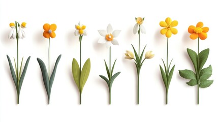 Spring flowers, white background, botanical illustration, greeting card