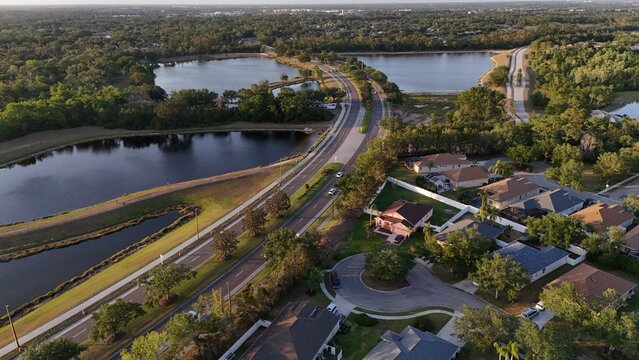 Lakewood Ranch Boulevard running through Braden River Nature Park area in Bradenton, Florida
