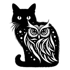 Obraz premium cat with owl silhouette vector 