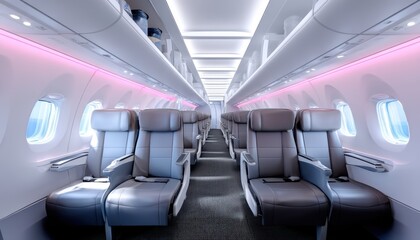 Fototapeta premium Luxurious experience in first-class airplane cabin in-flight wide shot high fidelity interior view