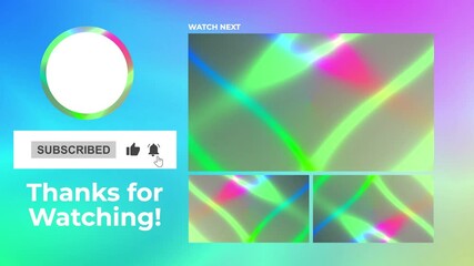 Colourful liquid rainbow Outro Template for Youtube Channel. Thanks for Watching. Youtube End screen. Don't forget to subscribe. Social Media Template.	