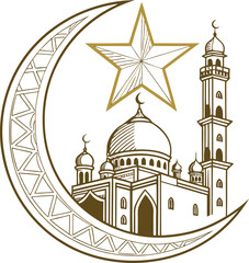 Islamic Mosque Vector Art - Crescent Moons, Lanterns, Palm Tree, Editable High-Quality Design for Ramadan and Eid Celebrations