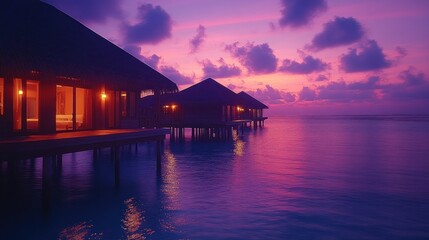 Fototapeta premium Sunset over overwater bungalows