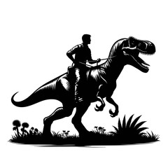 men riding dinosaur  silhouette black color vector isolated white background