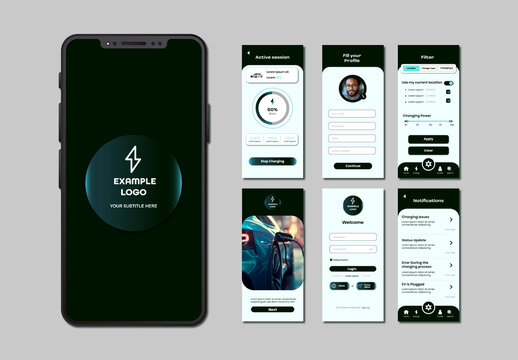 Green Electric Vehicle Charging Mobile Application UI Kit