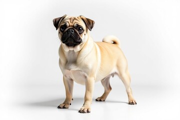 Obraz premium Adorable pug dog isolated on white background, dog breed, wrinkles, puppy