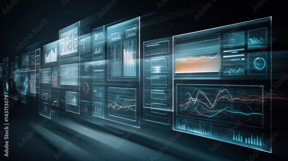 Poster floating marketing dashboard showcasing analytics and performance metrics in a digital environment f