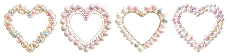Obraz premium PNG Elegant pearl heart frames, element set on transparent background