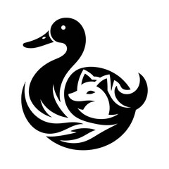 Obraz premium Silhouette of a duck combined with a fox, black on white background