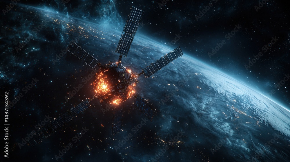 Poster ai-controlled satellite network engaged in earth observation outer space digital art futuristic aeri