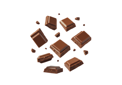 Vintage-Style Levitating Chocolate Chunks – Retro Food Photography PNG