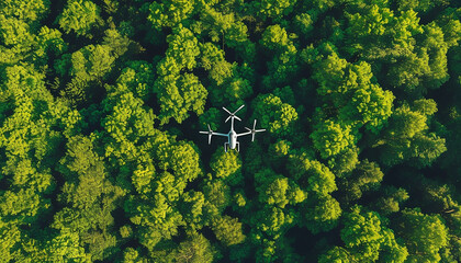 숲을 돌아다니며 일하는 드론