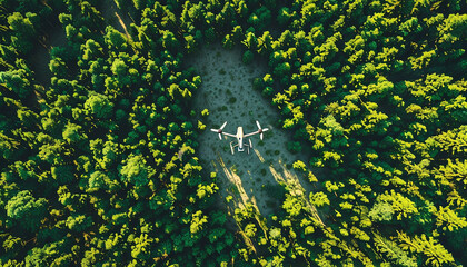 숲을 돌아다니며 일하는 드론