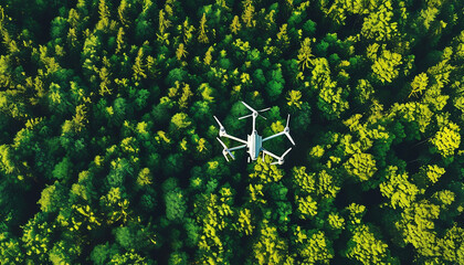 숲을 돌아다니며 일하는 드론