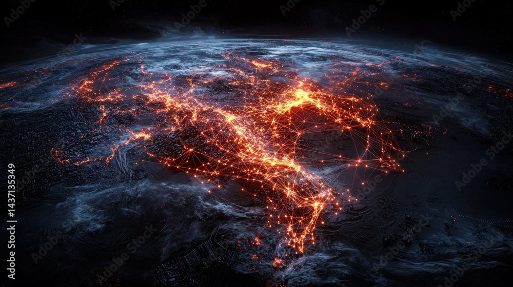 Poster global trade routes illustrated with glowing connections across continents digital representation da