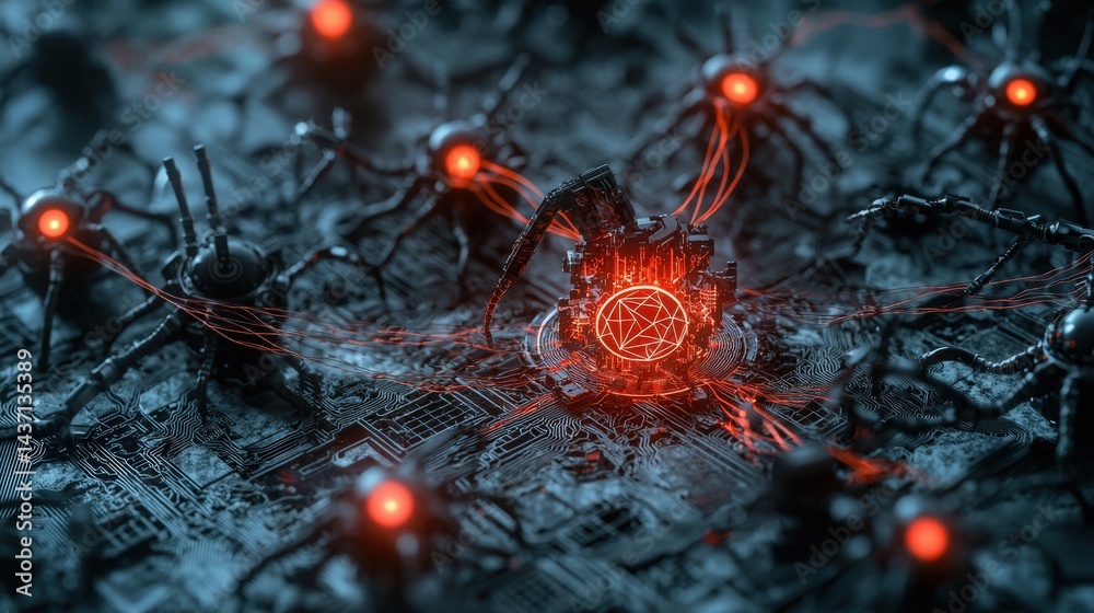Aufkleber Hackers in a sci-fi digital art arena disruption of highly regulated internet systems and cybersecurity
