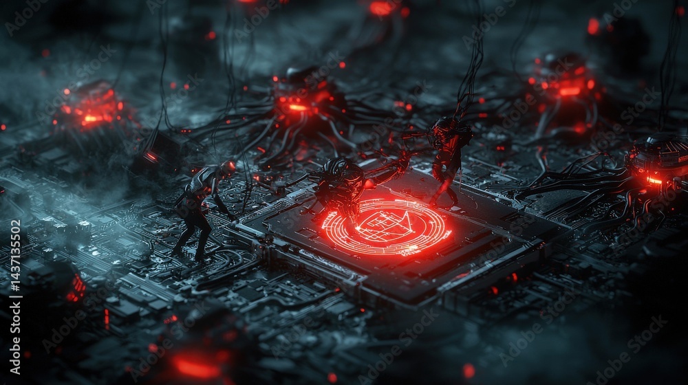 Poster hackers engage in battle against regulated internet systems digital realm cyber warfare dark environ