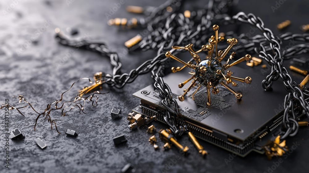 Poster Quantum technology in the hands of hackers breaching security in a dark digital art environment