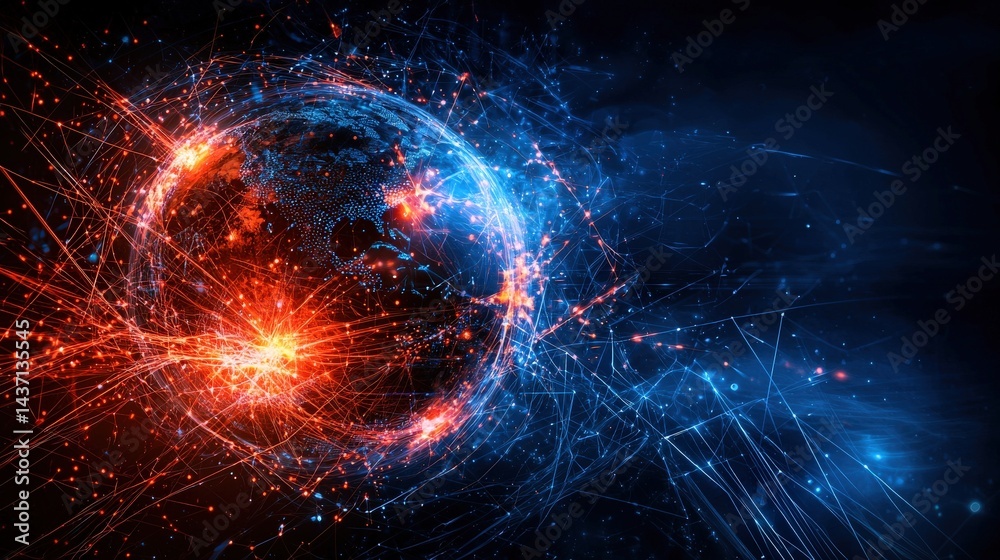 Poster Global cyberattack hackers targeting infrastructure digital realm visual representation abstract high-tech concept