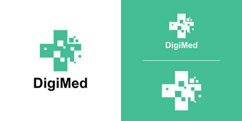 logo design plus and digital tech,logo design medical simple elegant