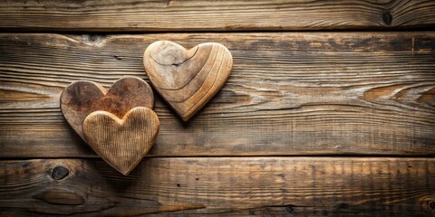 Rustic Wooden Hearts on Weathered Planks A Symbol of Love and Nature's Beauty