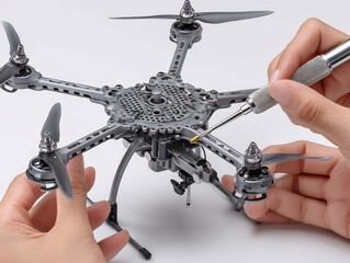 Meticulously assembling a modern drone with precision tools for optimal flight