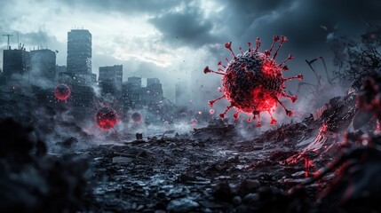 Quarantined city in isolation aerial digital art capturing dystopian urban challenges and invisible threats