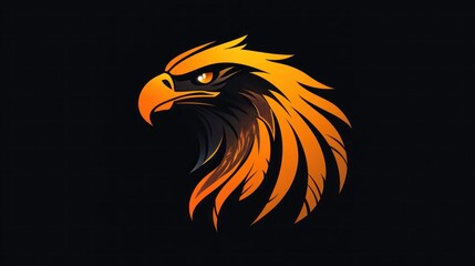 Fototapeta premium Fiery eagle head profile, dark background, logo design