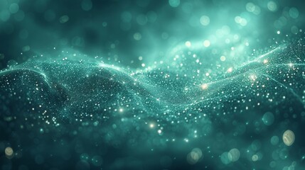 2D mint glitter texture with delicately distributed green particles glowing softly over pastel background. Light elegance concept