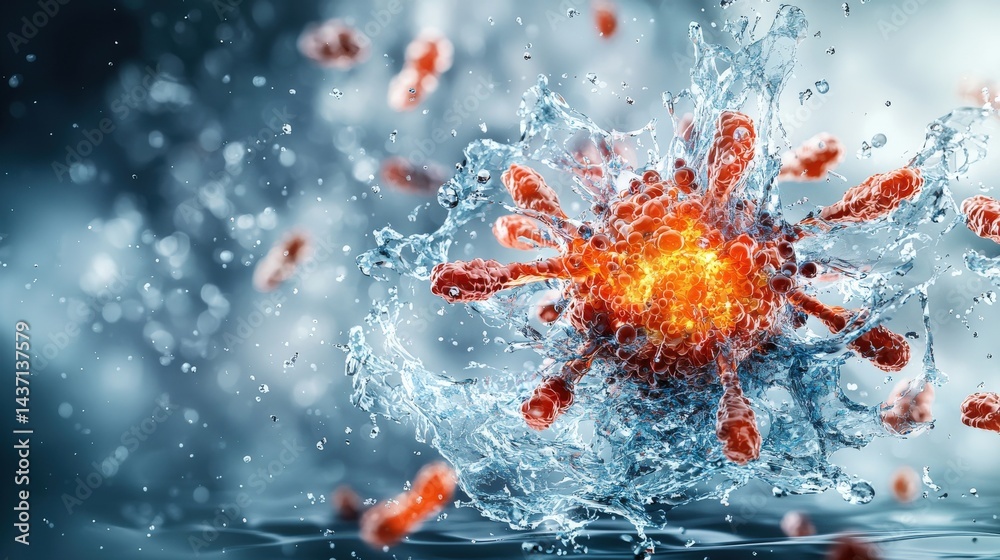Aufkleber Human cell under attack by virus a scientific visualization laboratory setting 3d graphic biochemical environment