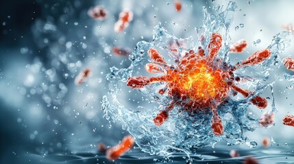 Human cell under attack by virus a scientific visualization laboratory setting 3d graphic biochemical environment