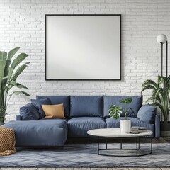 Living room - on the wall an empty picture frame - mockup