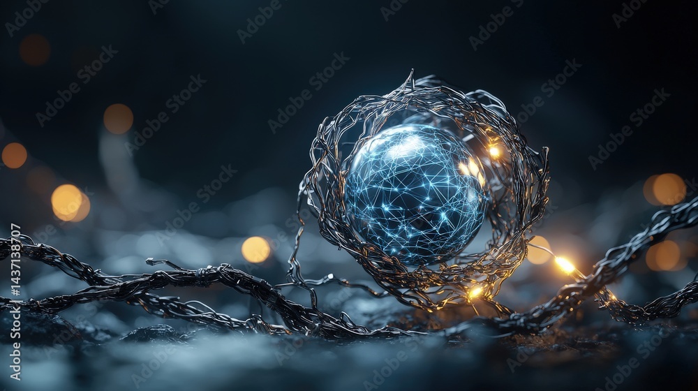Poster Ai-driven global networks an abstract art exploration of technology in a futuristic digital environment