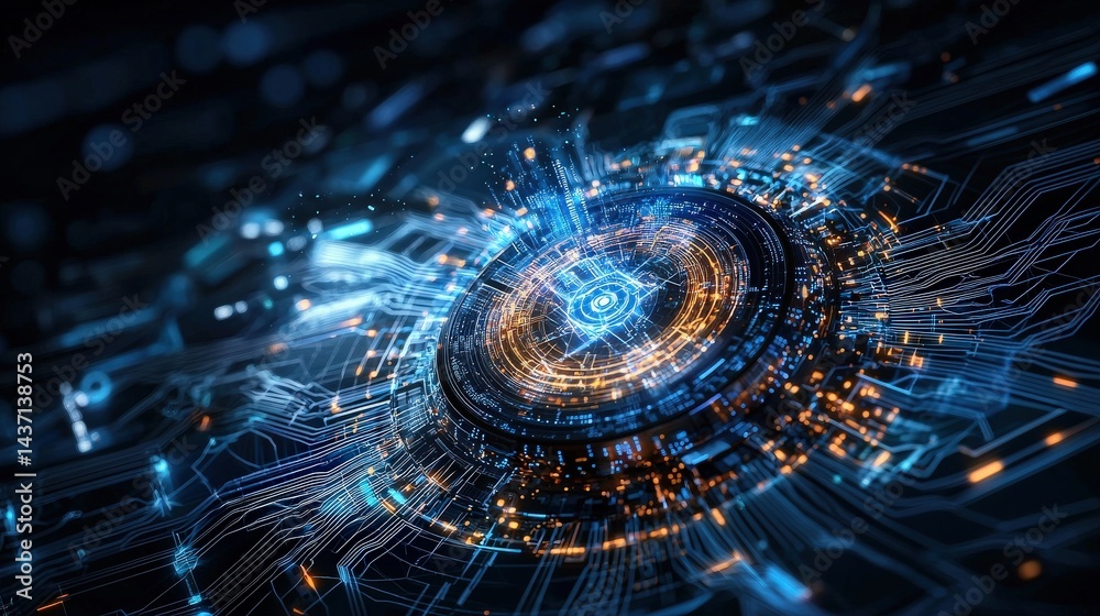 Poster Ai algorithm manipulating global information network digital landscape visual data art futuristic abstract concept